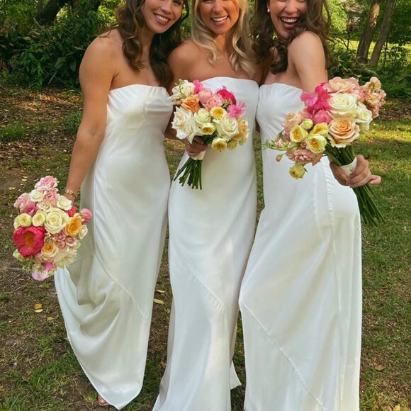 Show Me Your Mumu Taylor Tube Maxi Dress Ivory Luxe Satin Size S NWT - Picture 6 of 11